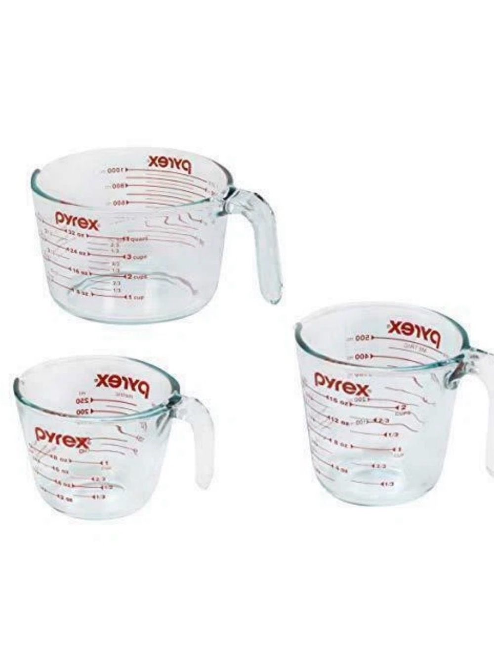 Pyrex Clear Glass Measuring Cups with Red Markings Set of 3